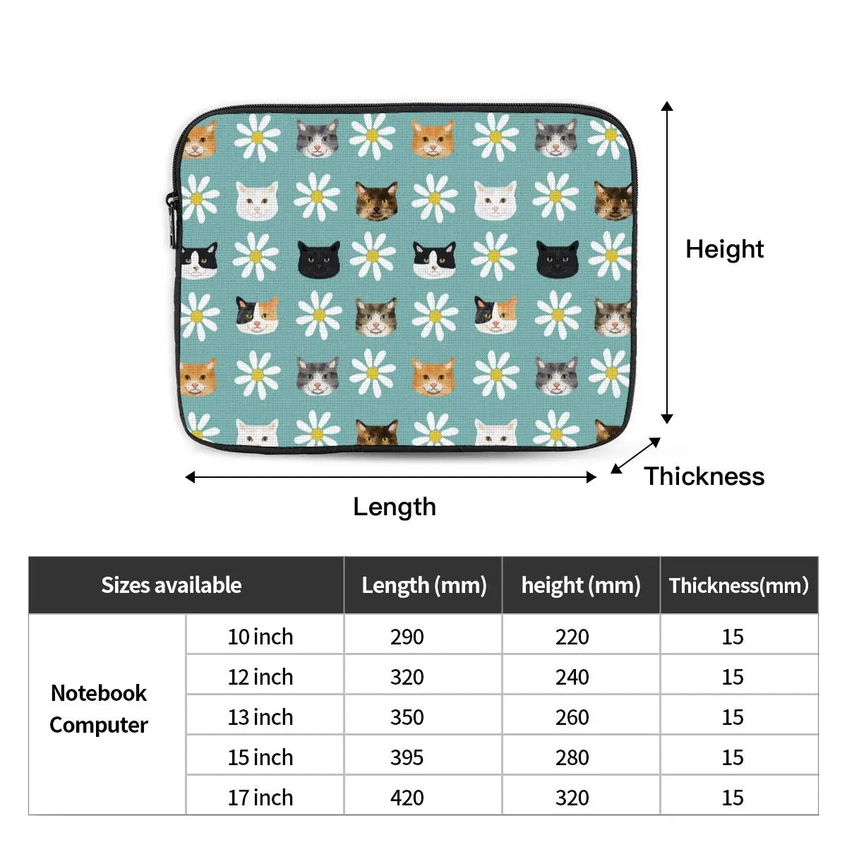 Shockproof Case 12" 13" 15" 17" Cats And Daisies Laptop Bag Sleeve Animal Notebook Bag Case